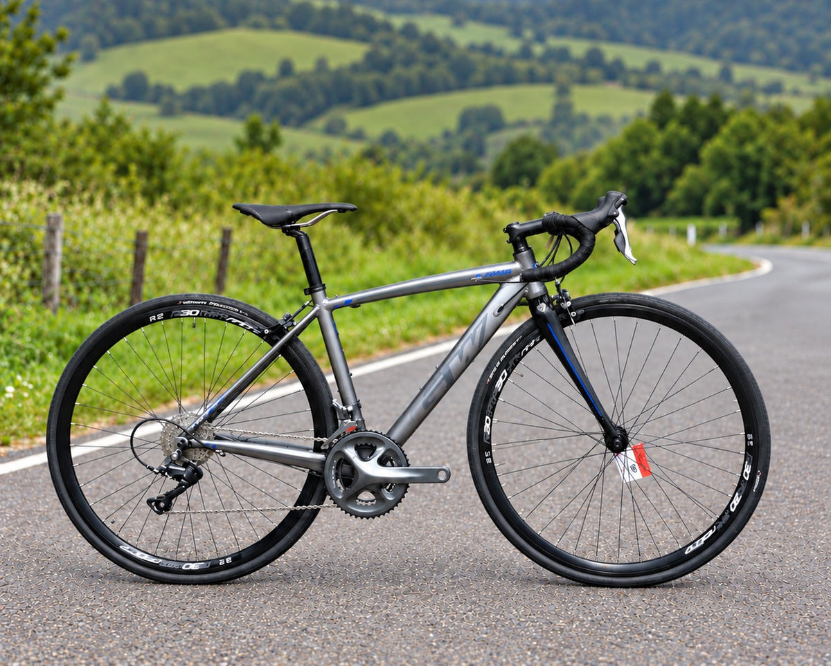 Bicicleta de ruta GW Flamma color gris azul, Shimano Claris 16 velocidades
